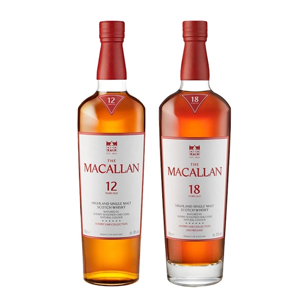 The Macallan 12 and 18 Years Sherry Oak (2025) Single Malt Scotch Whisky Bundle – 70cl