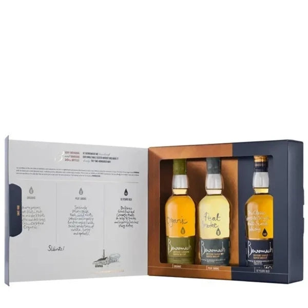 Benromach Triple Pack 10 Year Old, Peat Smoke, Organic Gift Set – 3 x 20cl