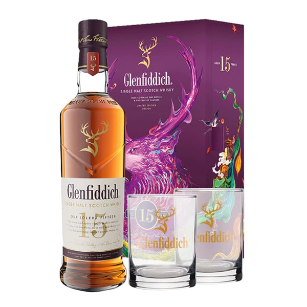 Glenfiddich 15 Year Old Chinese New Year Pack 2025 Limited Edition with 2 Whisky Glass – 70cl