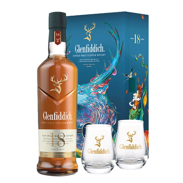 Glenfiddich 18 Year Old Chinese New Year Pack 2025 Limited Edition with 2 Nosing Glass – 70cl