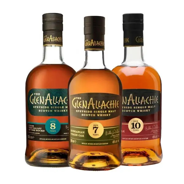 The GlenAllachie Virgin Oak Series 7, 8, and 10 Year Old Single Malt Scotch Whisky – 3 x 70cl