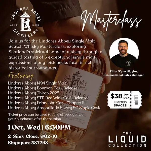 Lindores Abbey Scotch Whisky Masterclass on 1 Oct 2025, 6:30pm
